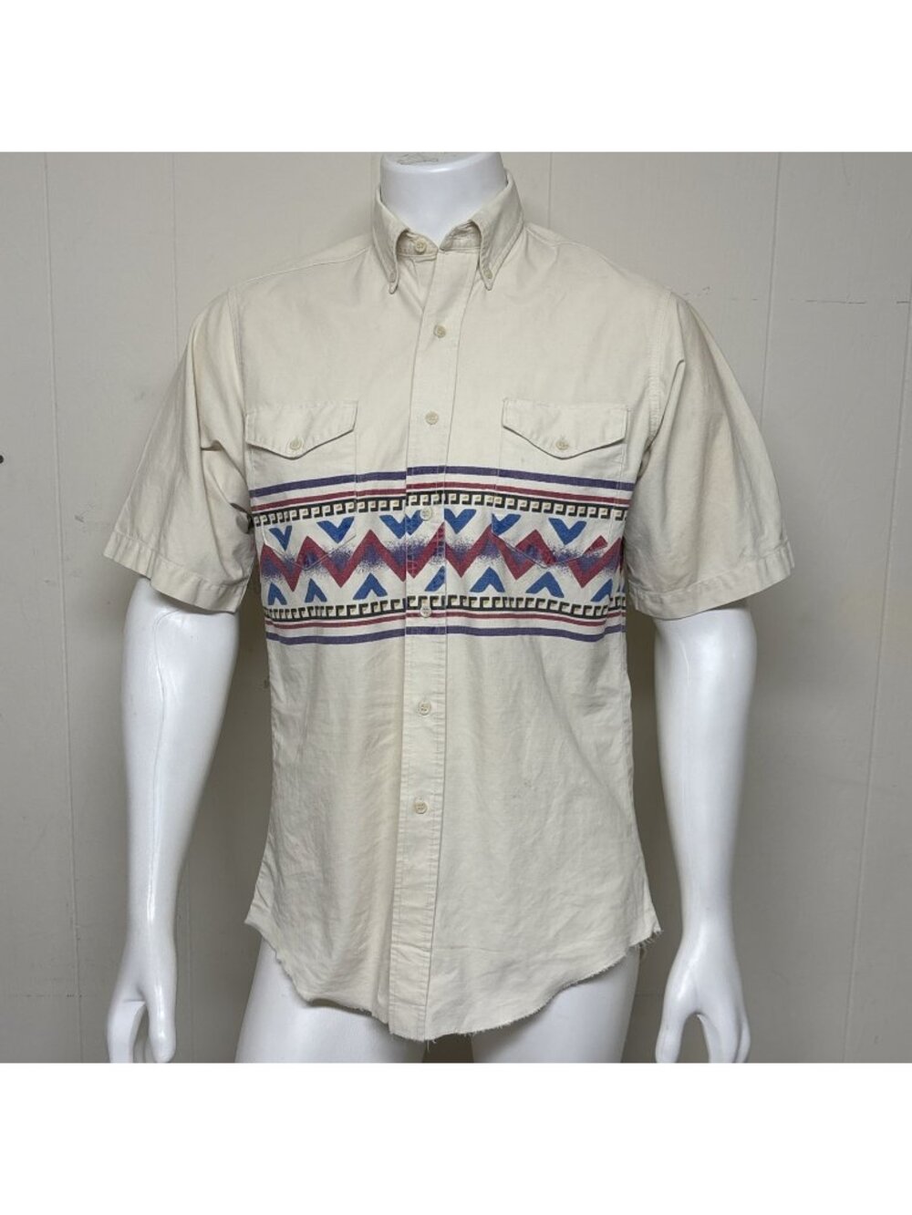 Vtg Wrangler Western Shirt Mens 15 1/2 Native American Aztec Print USA Cowboy